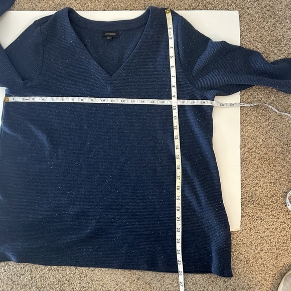 JJill V-Neck Sweater Long Sleeve Oversized Blue Ribbed sweatshirt Womens LP - Picture 5 of 9